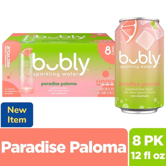 bubly Paradise Paloma Sparkling Water, 12 fl oz Cans, 8-Count Pack, Flavored Sparkling Water