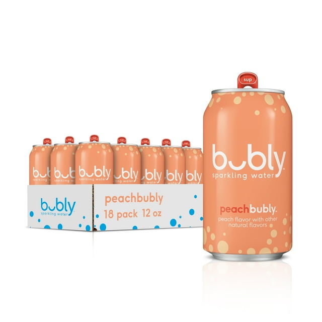 bubly Peach Sparkling Water, 12 fl oz, 18 Pack Cans