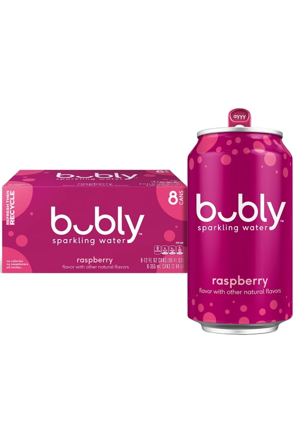 Raspberry Sparkling Water, 12 fl oz, 8 Pack Cans