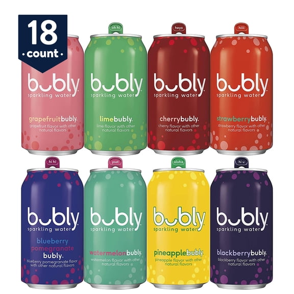 bubly Sparkling Water, 8 Flavor Variety Pack, 12 fl oz, 18 Pack Cans