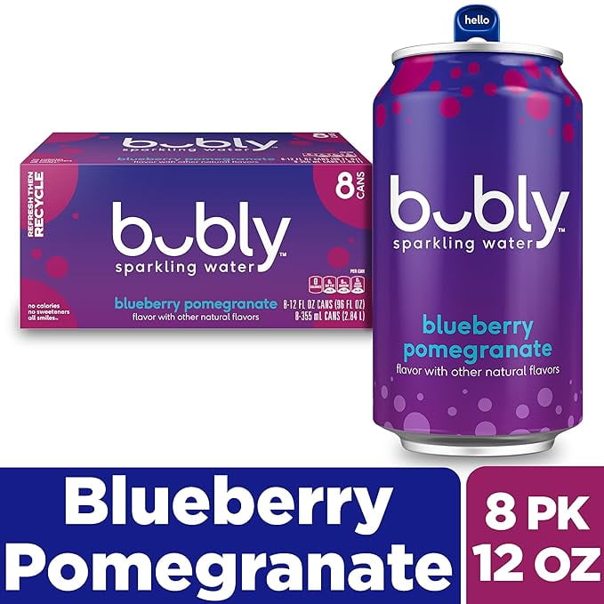 bubly Sparkling Water, Blueberry Pomegranate, 12 fl oz Cans (8 Pack