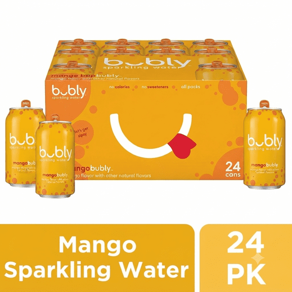 bubly Sparkling Water, Mango Flavor, 12 fl oz Cans, 24 Cans