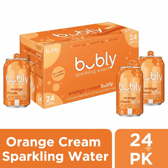 bubly Sparkling Water, Orange Cream Flavor, 12 fl oz Cans, 24 Cans