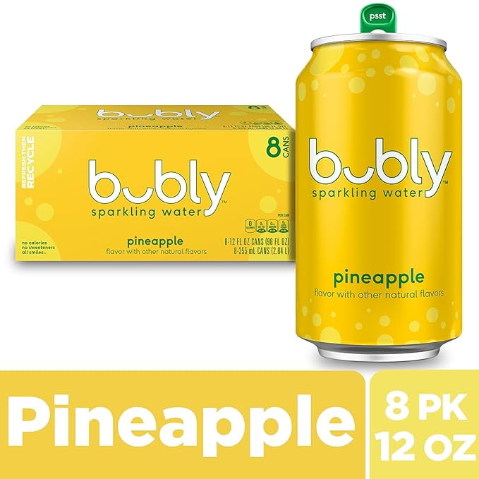 bubly Sparkling Water, Pineapple, 12 Fl Oz (Pack of 8)