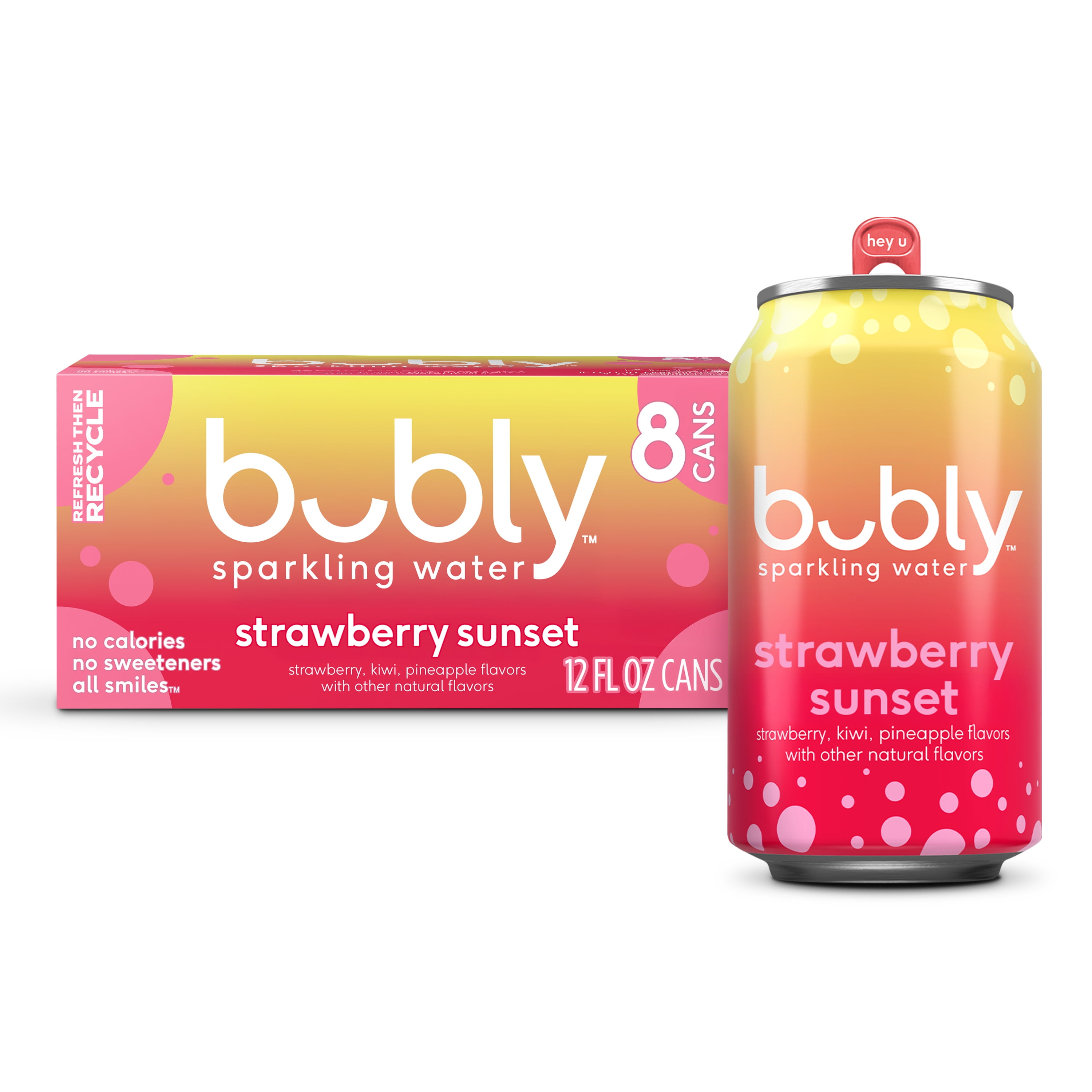 bubly Strawberry Sunset Sparkling Water, 12 fl oz, 8 Pack Cans
