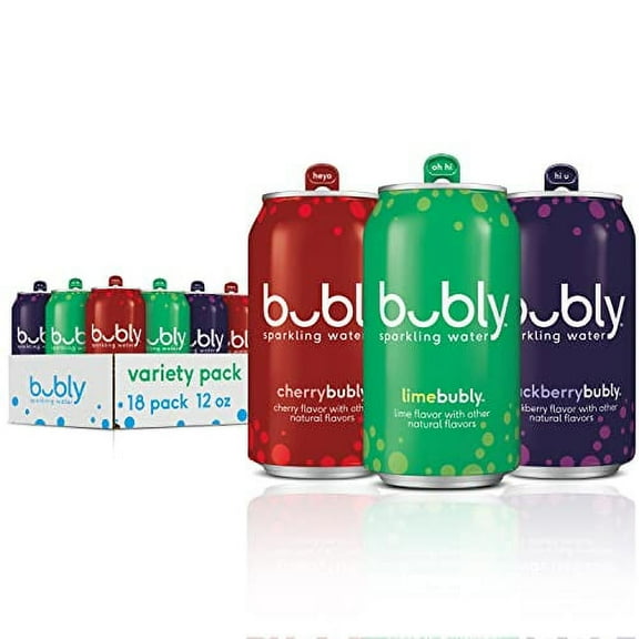 bubly Sparkling Water, zero calories, zero sugar, Lime Yours Variety Pack, 12oz Cans (18 Pack)