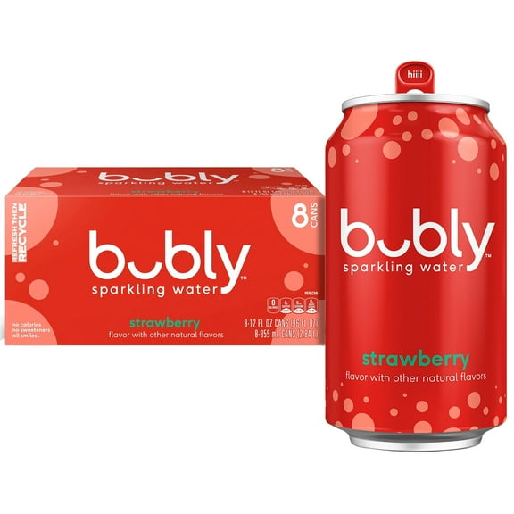 bubly Strawberry Sparkling Water, 12 fl oz, 8 Pack Cans