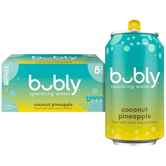 bubly Summer Coconut Pineapple Sparkling Water, 12 fl oz, 8 Pack Cans
