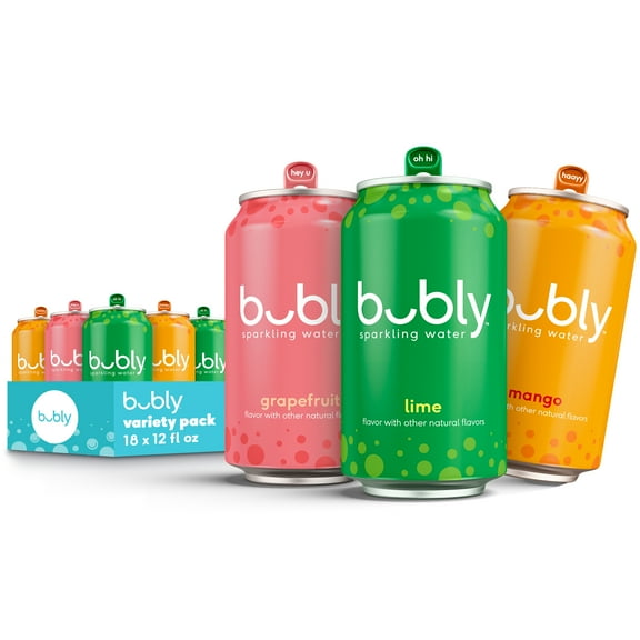 bubly Tropical Thrill Sparkling Water, Variety Pack, 12 fl oz, 18 Pack Cans