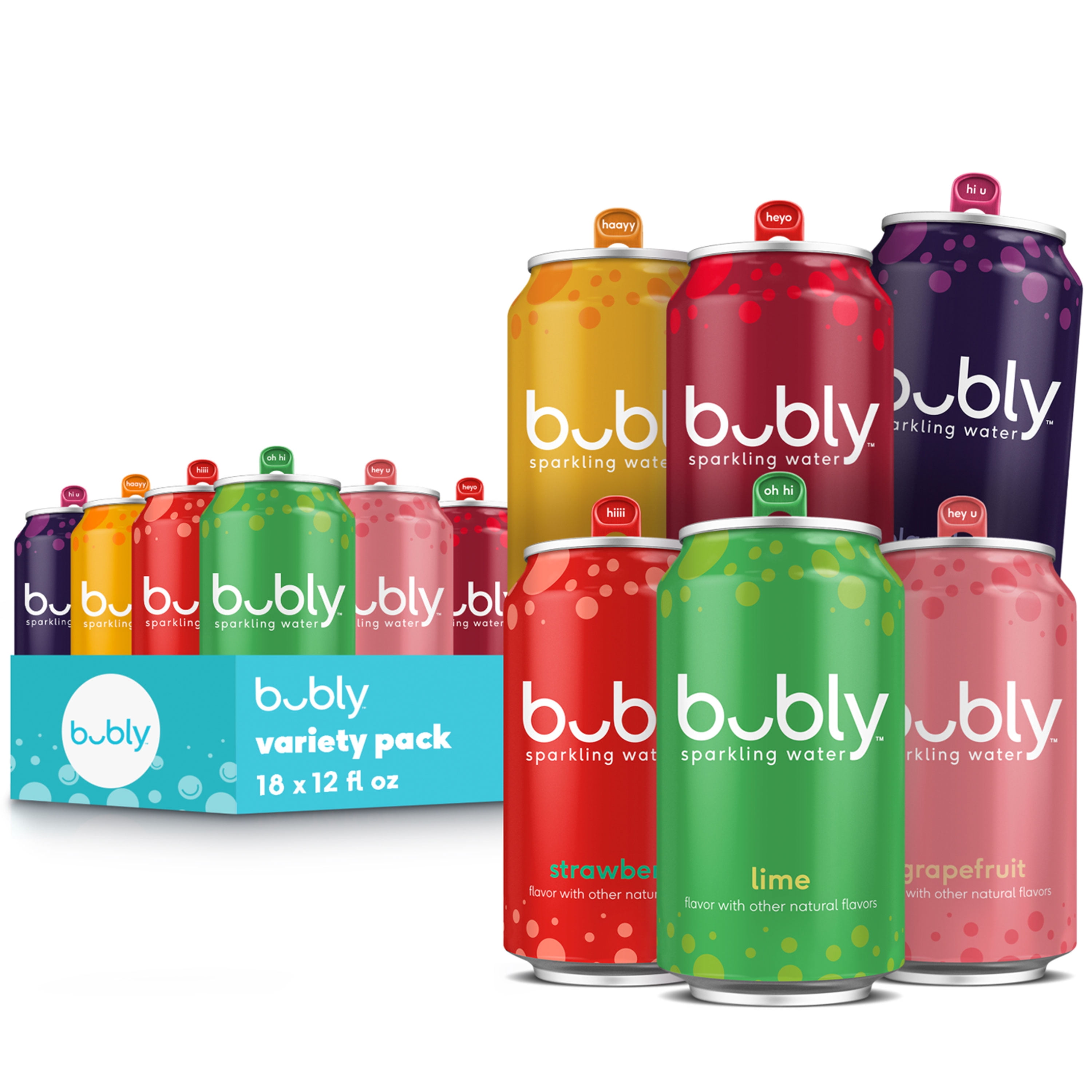 bubly Six Flavor Variety Pack Sparkling Water, 12 fl oz, 18 Pack Cans