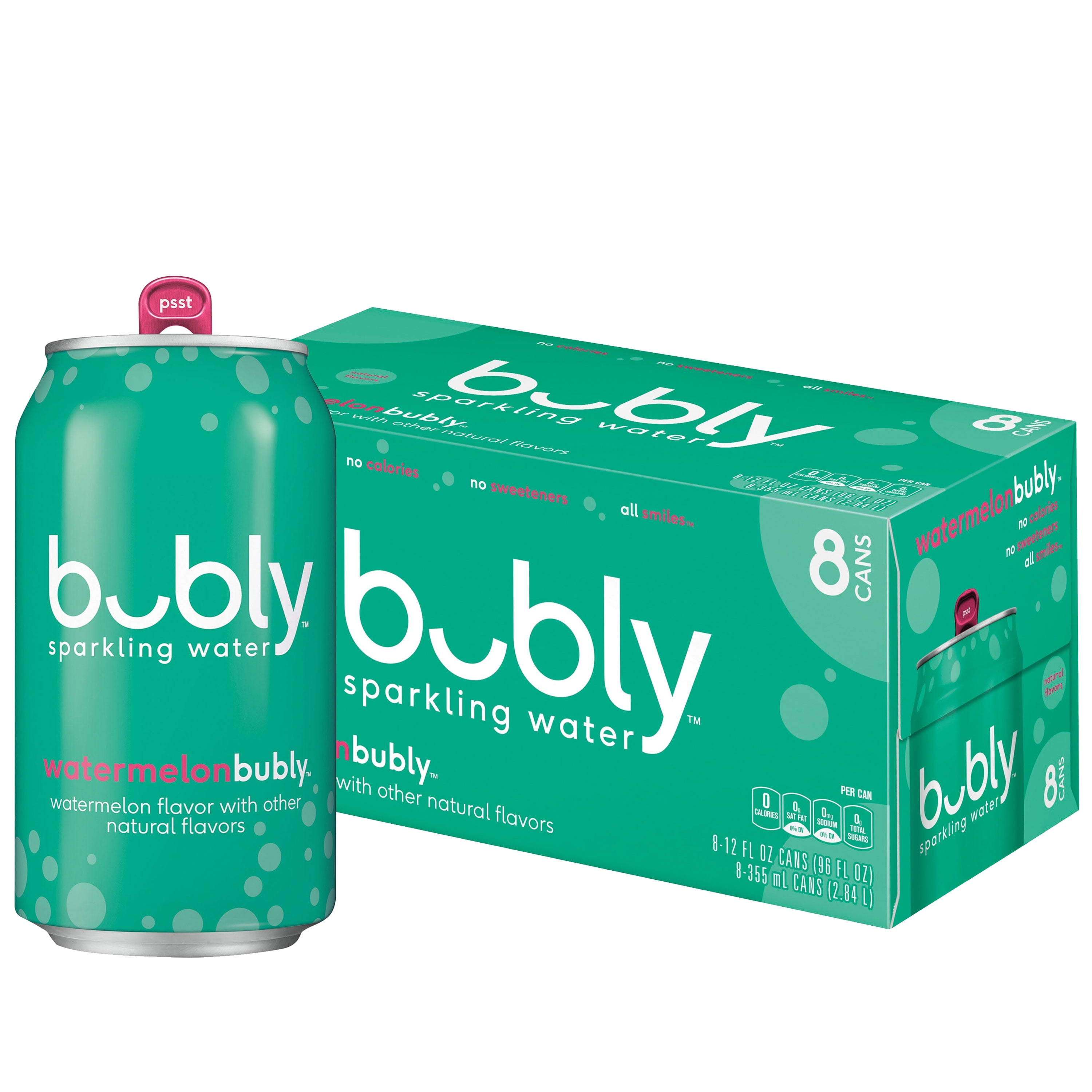 bubly Watermelon Sparkling Water, 12 fl oz, 8 Pack Cans