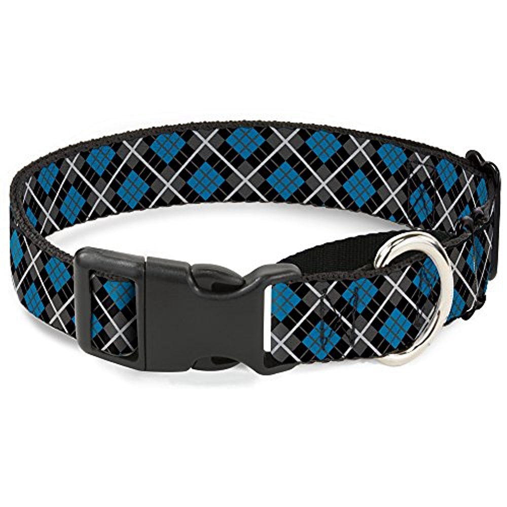 buckle down argyle black/gray/turquoise martingale dog collar, 1" wide-fits 15-26" neck-large