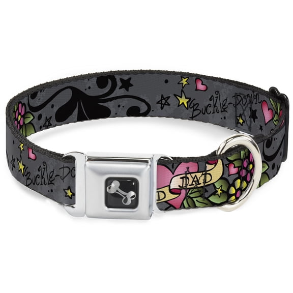 Buckle-Down Pet Collar, Dog Collar Metal Seatbelt Buckle, Dad Dad Gray, 15 to 24 Inches 1.0 Inch Wide
