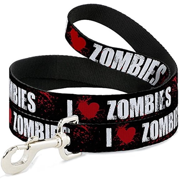 buckle-down dl-w30949 i "heart" zombies bold splatter black white red dog leash
