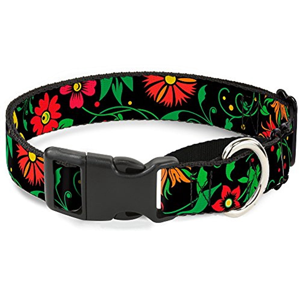 buckle-down floral collage2 black red orange green martingale dog collar