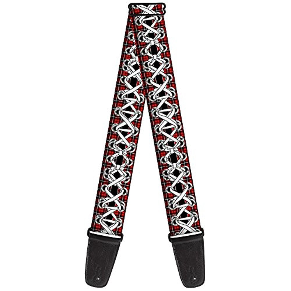 buckle-down guitar strap - corset lace up red plaid/black (gs-w30399)