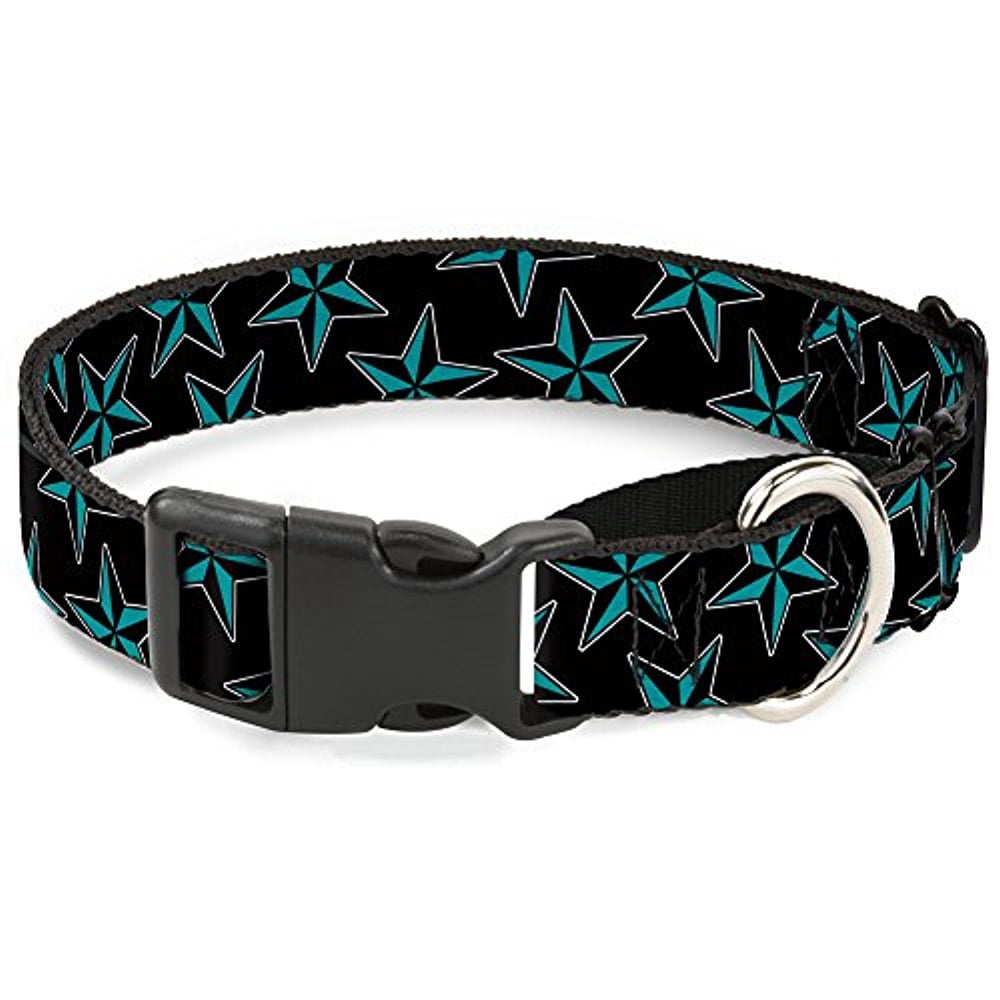 buckle-down martingale dog collar - nautical stars scattered black turquoise - 1" wide - fits 15-26" neck size - large