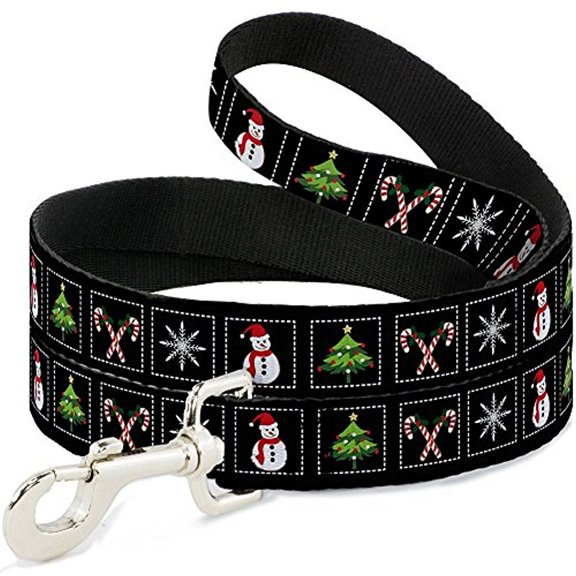 buckle-down narrow "christmas blocks black white multi color" dog leash
