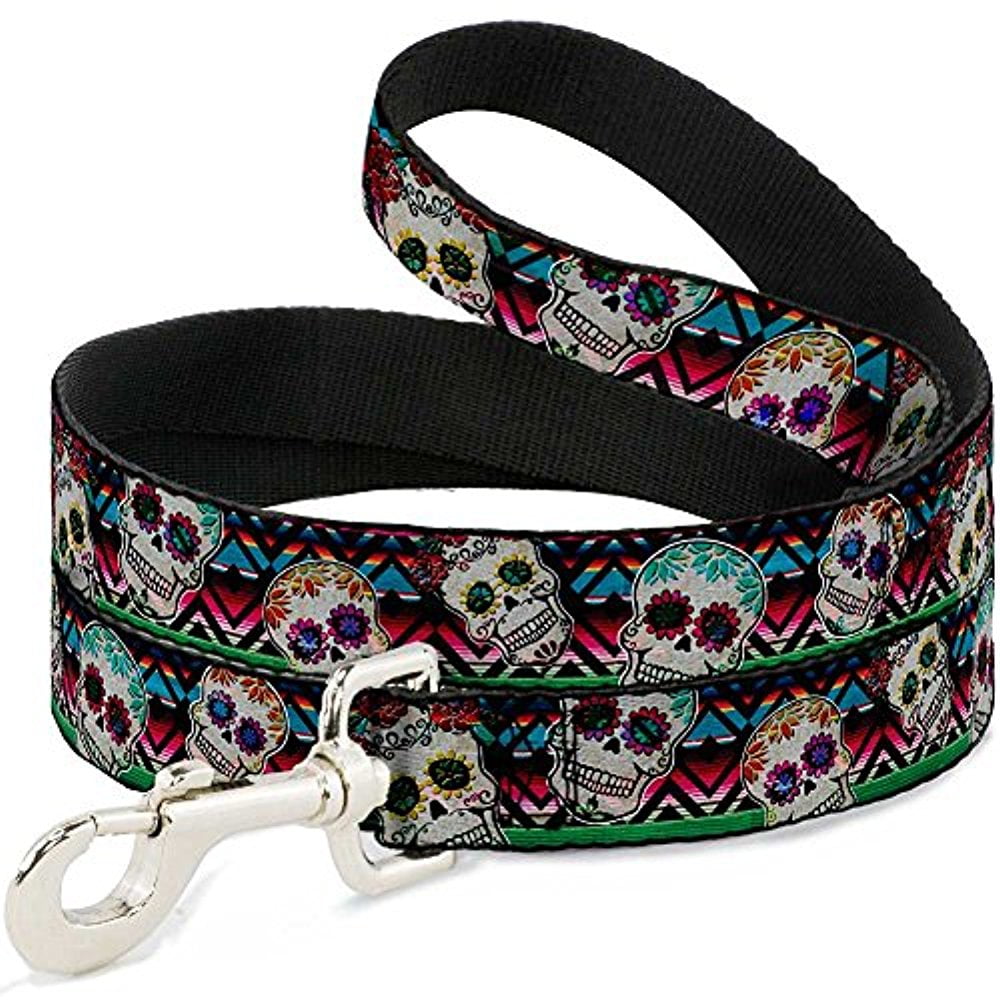 Buckle-Down Pet Leash, Dog Leash, Sugar Skulls Zarape Multi Color, 6 Feet Long 1.0 Inch Wide