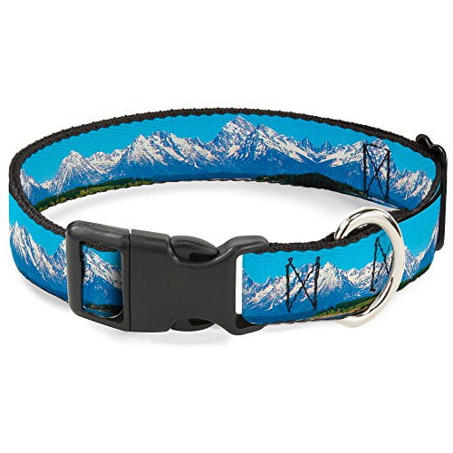 Buckle-Down Pet Collar, Dog Collar Plastic Buckle, Landscape Snowy Mountains, 15 to 24 Inches 1.0 Inch Wide