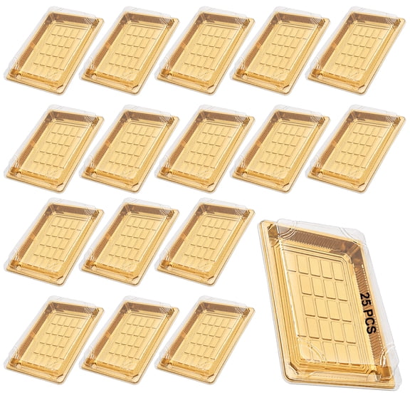 25 Pcs Buffet Trays with Lids, 7.4 x 10.1 x 1.9 in Plastic Catering Trays with Lids, Clear Dome Covers for Sandwiches, Desserts, Snacks, Party Food Prep