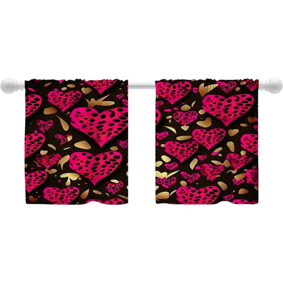 bufiio Polka Dot Leopard Print Heart Tier Curtains for Kitchen Windows, Pink Seamless Pattern Bright Window Curtain Panels Multilayer Polyester Blackout for Living Room Bathroom 2 Pack 26 x 24 in