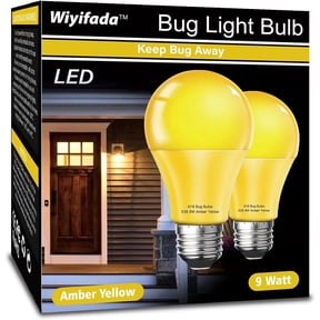 LED Bug Light Bulbs Outdoor 2 Pack, 9W Amber Light Bulbs, 100W Equivalent, A19 Amber Bug Lights for Outside, Bedroom, Hallway Porch Light,Warm Light Bulb