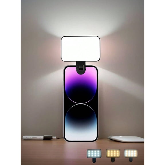 buguangdeng 1 Pc LED Fill Light Selfie Light LED Phone Light With 3 Lighting Mode Portable Mini Clip On Fill Light Makeup Live Stream Zoom Conference-Black