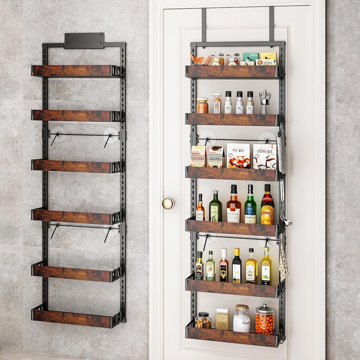 Storage Racks For Pantry bukfen Over the Door Pantry Organizer, 6-Tier Adjustable Wooden Basket ...