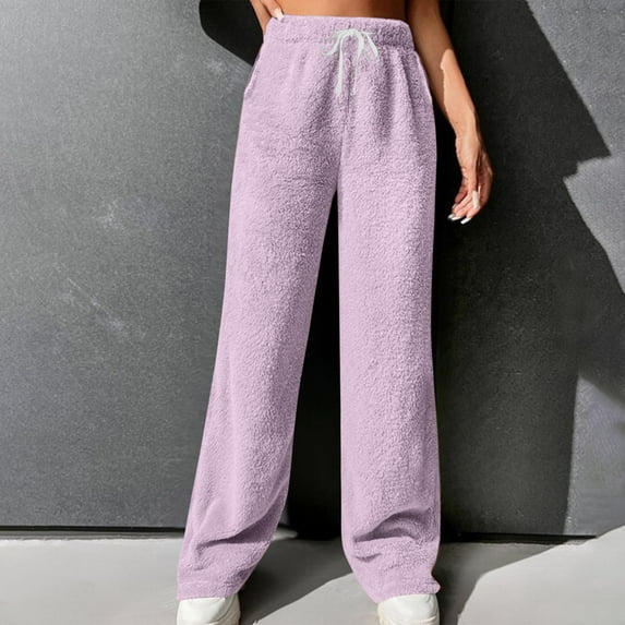 bulk items wholesale clearance Womens Fleece Pants High Waist Fuzzy Lounge Pants Comfy Winter Warm Pajama Pants Thermal lightweight Straight Leg Pants with Pockets