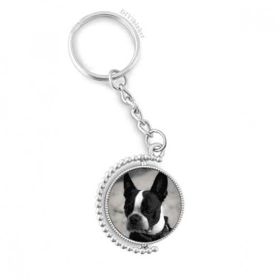 bulldog pet animal dark picture rotatable keyholder disc accessories chain clip