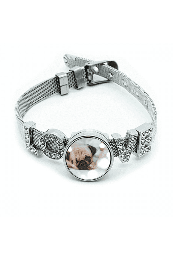 bulldog pet animal lly picture Bracelet Wristband Crystal Love Adjustable Bangle