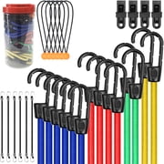Behome 32 Pieces Bungee Cords with Hooks, Set Includes 18", 24", 32", 40" Heavy-Duty Stretch Cords With Hooks, Strong Elastic Rope for Outdoor Tent, Luggage Rack, Camping