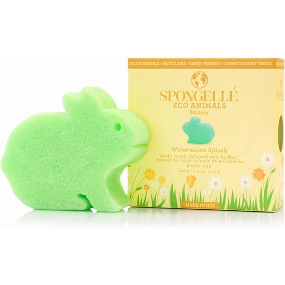 SPONGELLÉ Eco Kids Buffer Body Wash Sponge, Travel-Size Bunny-Shaped Loofah Bath Sponge