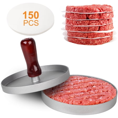 4.5 Inch Rustproof Non-Stick Removable Easy to Carry Hamburger Patty Maker with 150 Sheets of Wax Paper