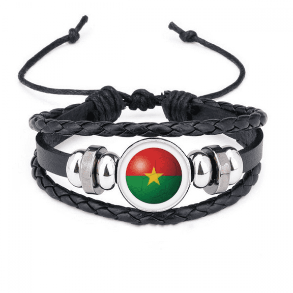 burkina faso national flag football bracelet braided leather woven wristband