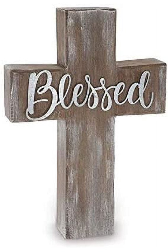 burton+BURTON Distressed Wood Cross with Tin Blessed Message