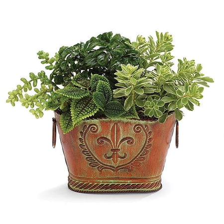 burton+BURTON Fleur-De-Lis Embossed Tin Planter