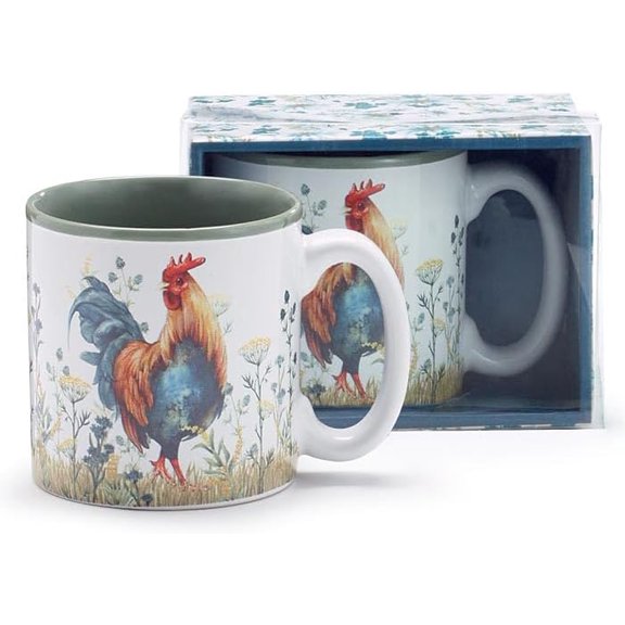 burton+BURTON Mug Colorful Rooster in Wildflowers, 13-Ounce, Ceramic, Multicolor