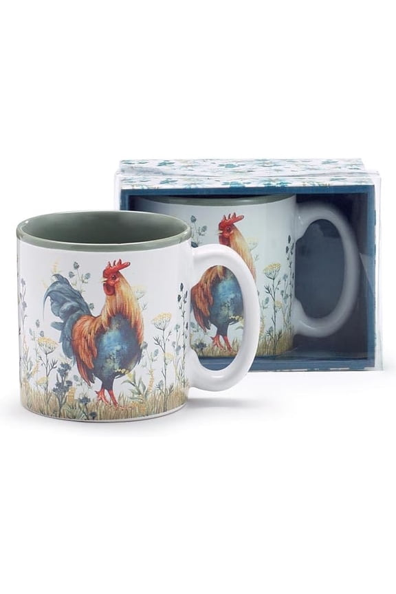 burton+BURTON Mug Colorful Rooster in Wildflowers, 13-Ounce, Ceramic, Multicolor