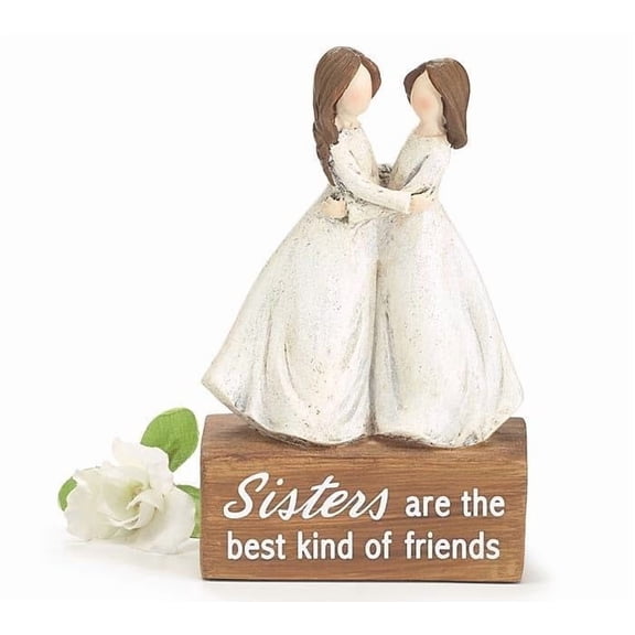 burton+BURTON Sister are Best Friends Shelf Sitter, 4.5-Inch, White