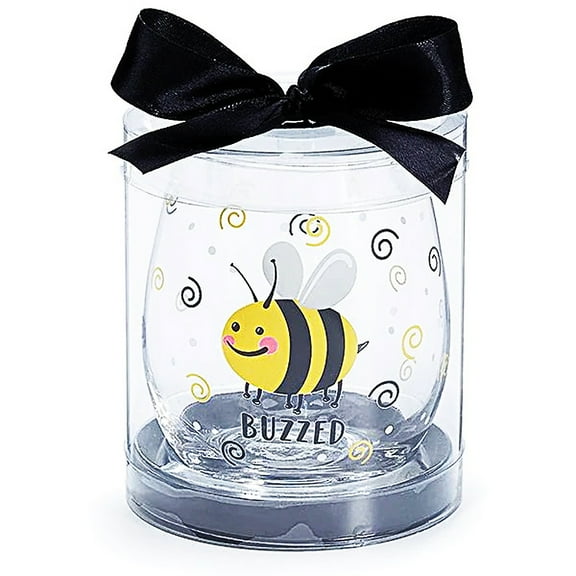 burton+Burton 16oz "Buzzed BEE" Spring STEMLESS Wine Glass In Gift Plastic ontainer