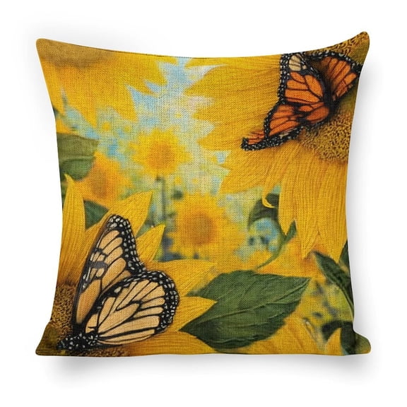 butterflies sunflowers Linen toss pillowcase decoration pillowcase gifting preferred 18x18 inch cushion cover sofa pillowcase sofa bedroom living room car
