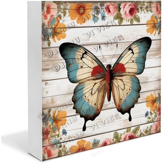 butterfly Wooden Box Sign Butterfly Gifts Funny Living Room Decor Chic Desk Accessories Easter Decorations Party Wood Block Signs Housewarming Gifts 7x7 In