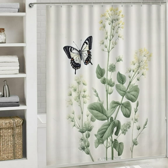 butterfly beautiful pattern printed shower curtain waterproof shower curtain  Cloth Fabric Bathroom Decor Set with Hooks