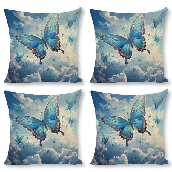 butterfly clouds sky Linen toss pillowcase decoration pillowcase gifting preferred 18x18 inch cushion cover 4 sets sofa pillowcase sofa bedroom living room car