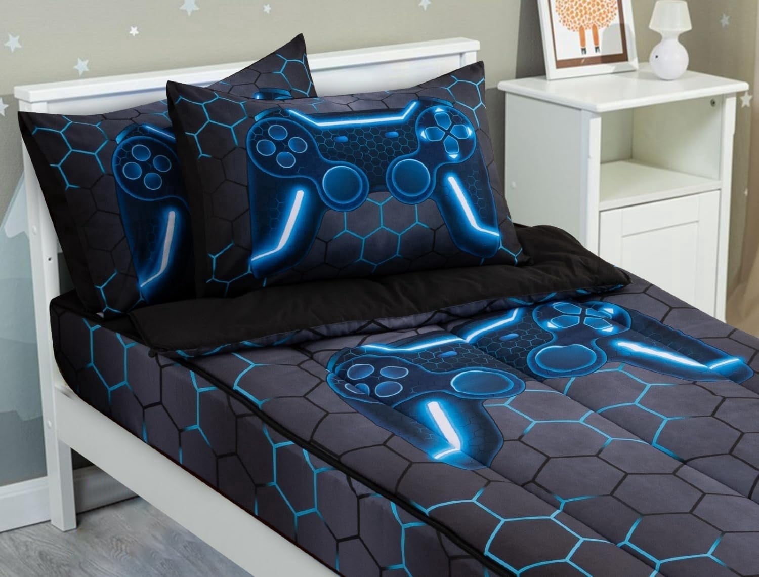 NTBED 3pcs Kids Comforter Set Zipper Bedding Set for Boys,Twin Kid Bedding Set Game Comforter Set for Kid,All in one Zipper Bedding（Grey,Twin）