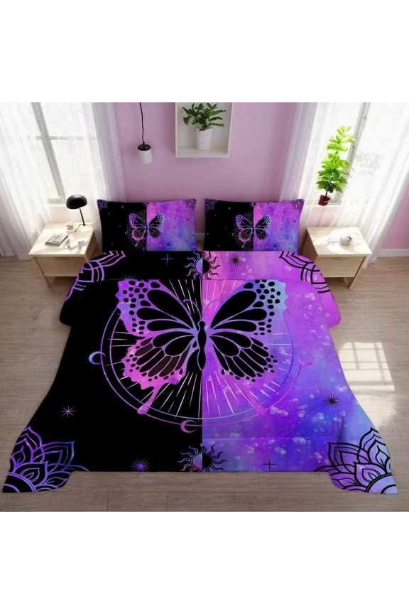 Butterfly Comforter Set Twin Size for Girls Kids Teens Black Blue Purple Tie Dye Bedding Set 5 Pieces Bed in a Bag