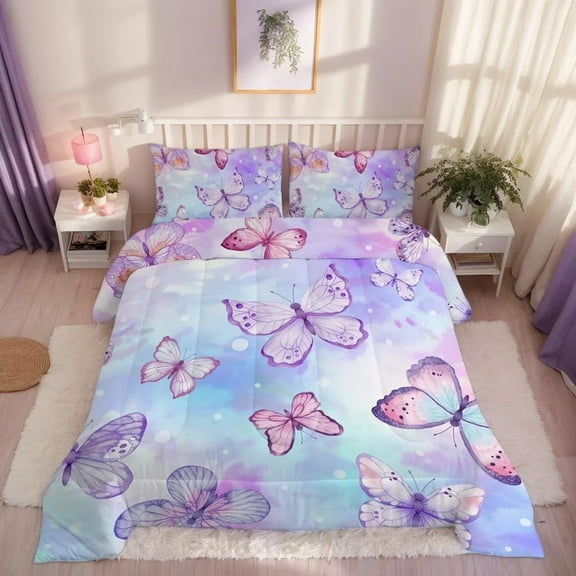 Psoiuetr Butterfly Comforter Set Twin Size for Girls Kids Teens Blue Purple Tie Dye Bedding Set 5 Pieces Bed in a Bag