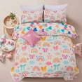 thumbnail image 1 of NTBED Rainbow Comforter Set Chic Bowknot for Kids Girls, Twin Size 6 Piece Bed in a Bag Soft Polyester Bedding Set with Love, Bow & Polka Dot Design, Cream, 1 of 8